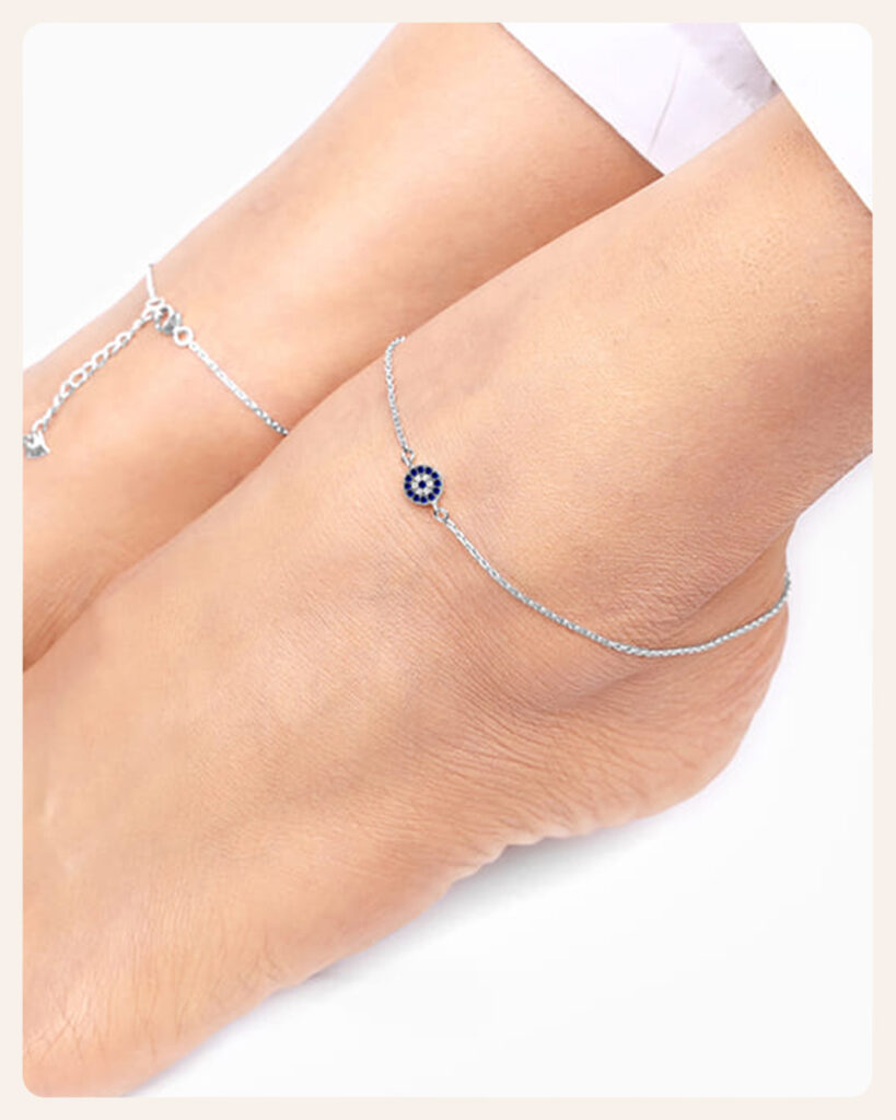 Silver Blue Evil Eye Anklet